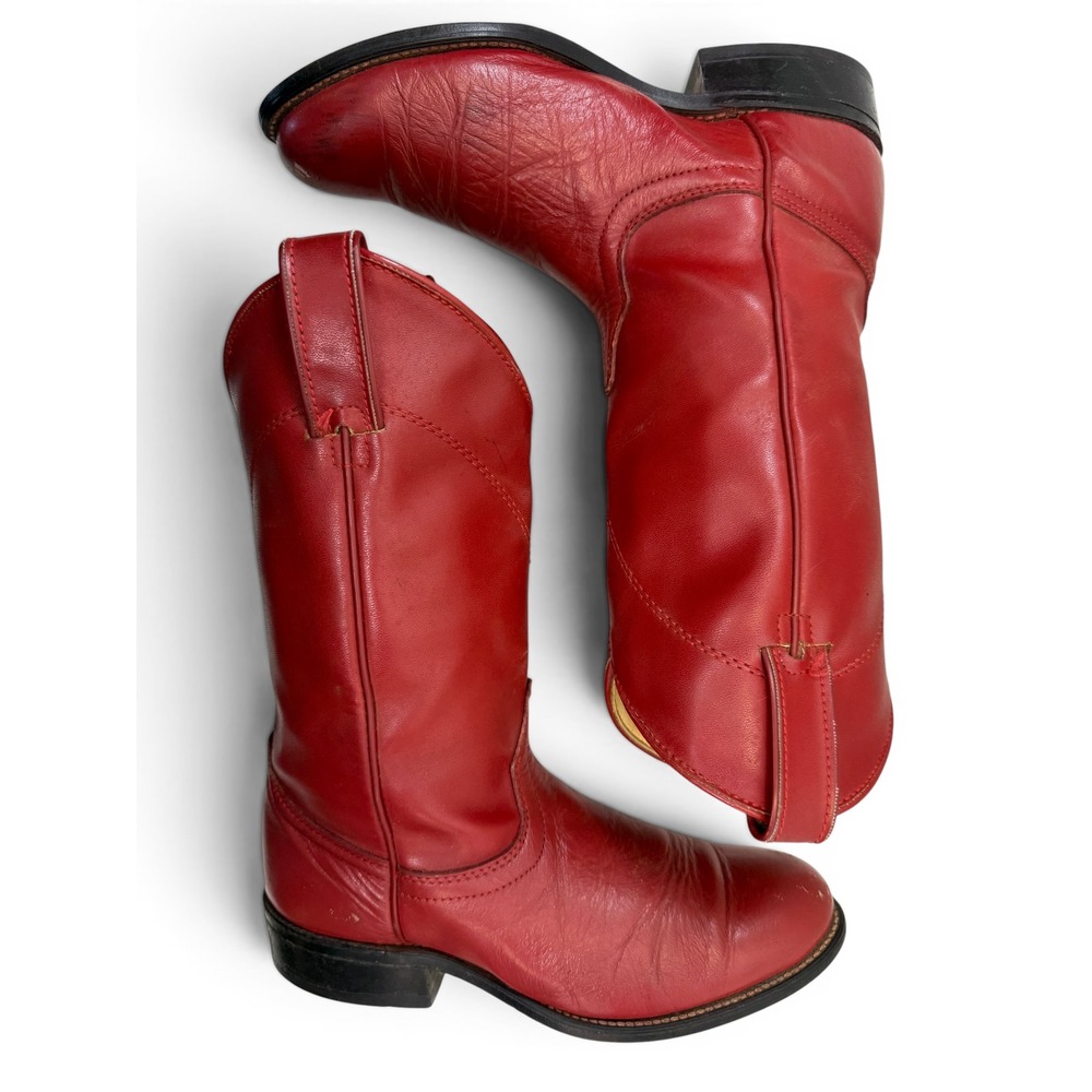 Laredo Western Cowboy Boots Womens Size 6.5 Smooth Red Leather Round Toe Pull On - Picture 7 of 10